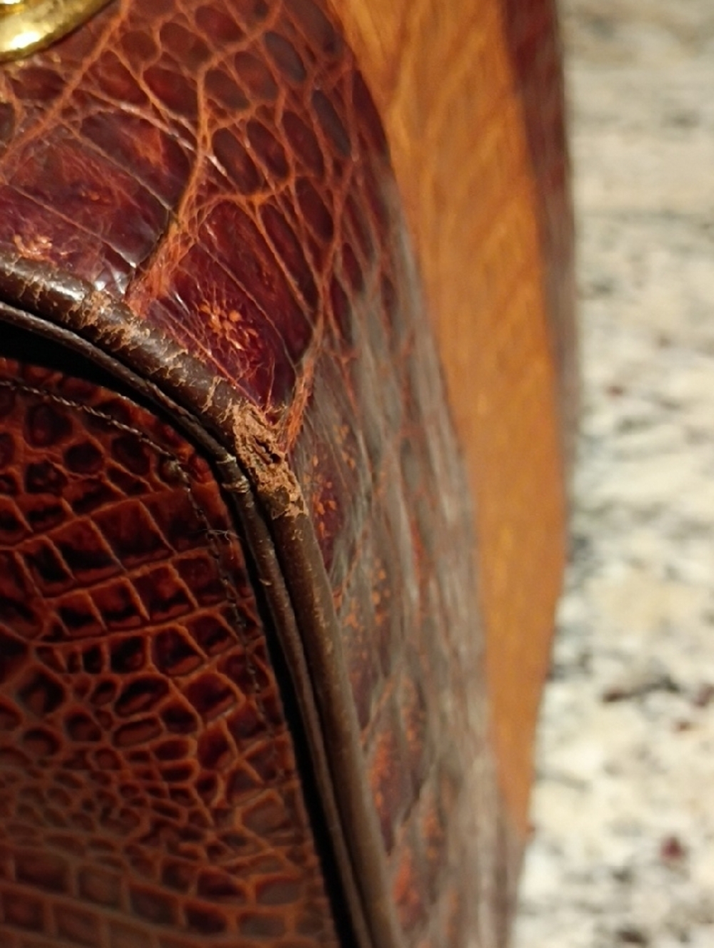 Croc-Embossed Two-Tone Brown Top-Handle Satchel - Picture 13 of 13